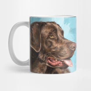 Painting of a Chocolate Labrador with Its Tongue Out, Blue Background Mug